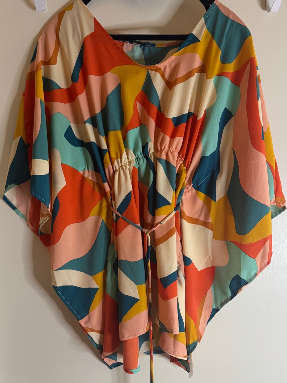 White Birch Multicolor Abstract Dolman Tunic Kimono Style Top Small NWOT